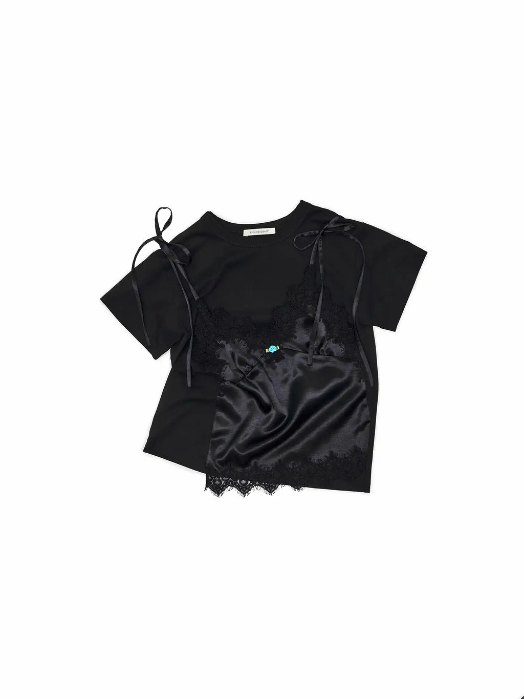 Faux-Layered Lace Cami Short Sleeve Tee