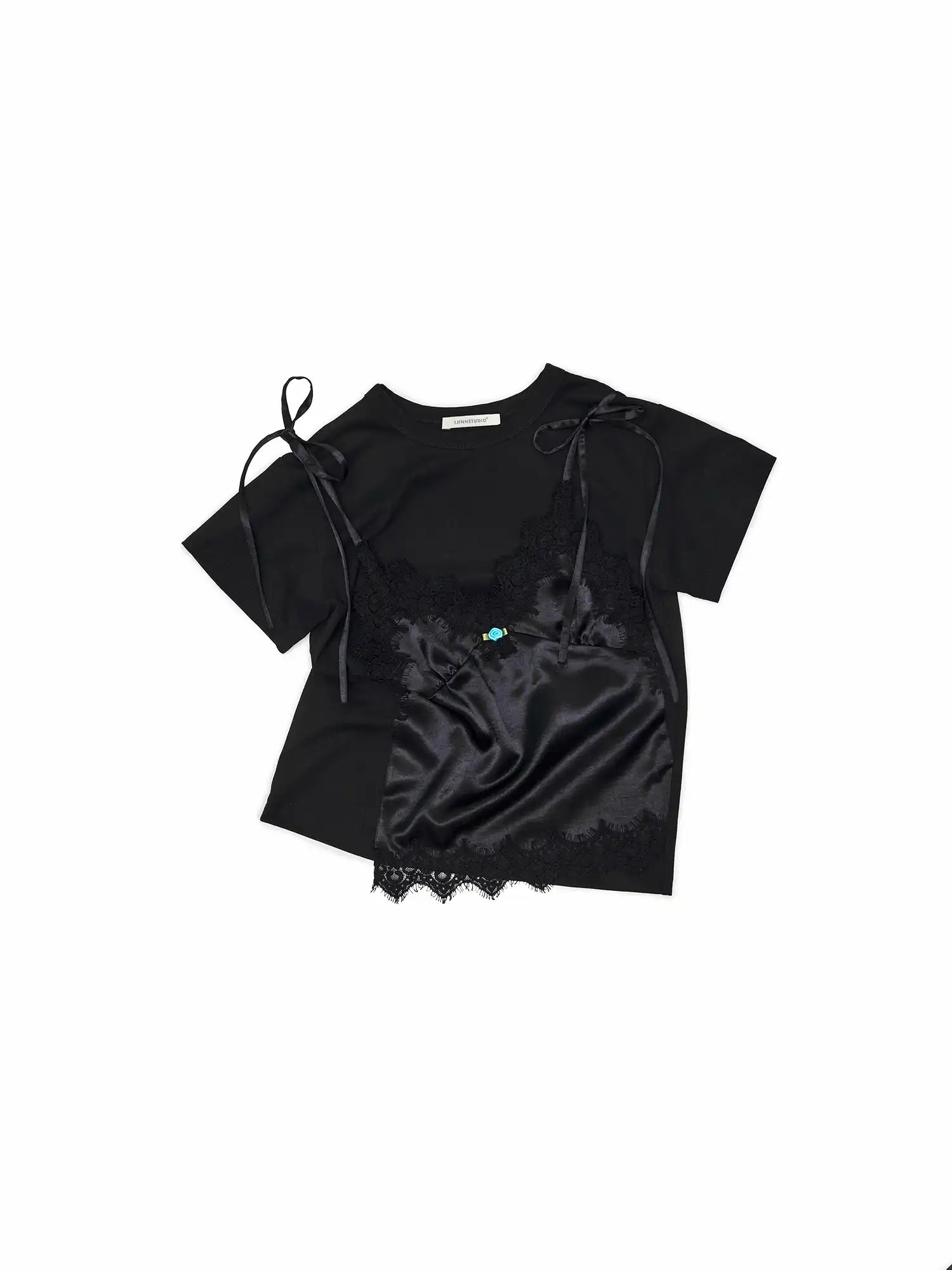 Faux-Layered Lace Cami Short Sleeve Tee