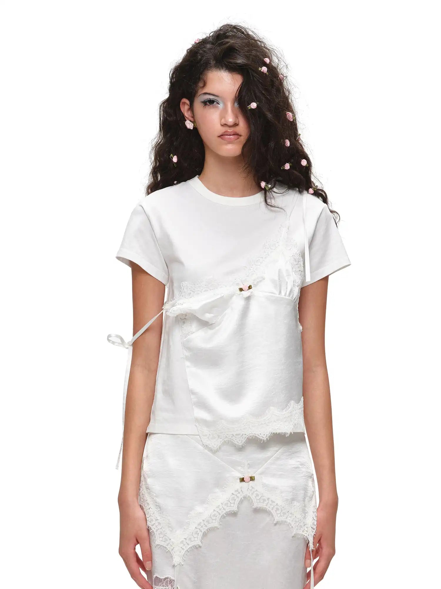 Faux-Layered Lace Cami Short Sleeve Tee