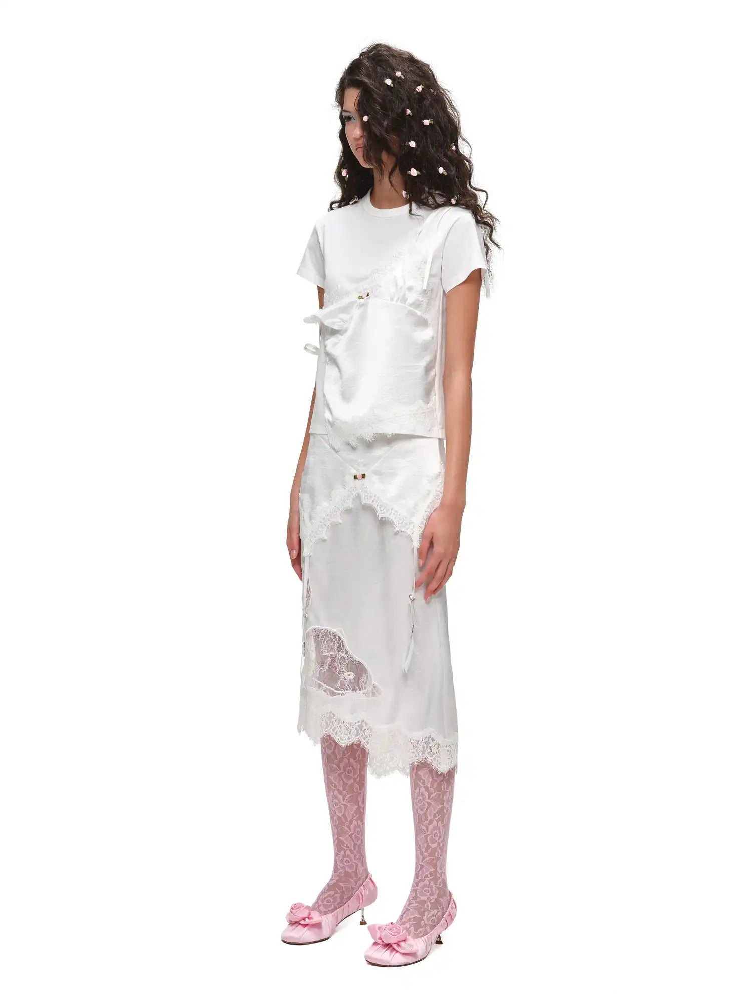 Faux-Layered Lace Cami Short Sleeve Tee