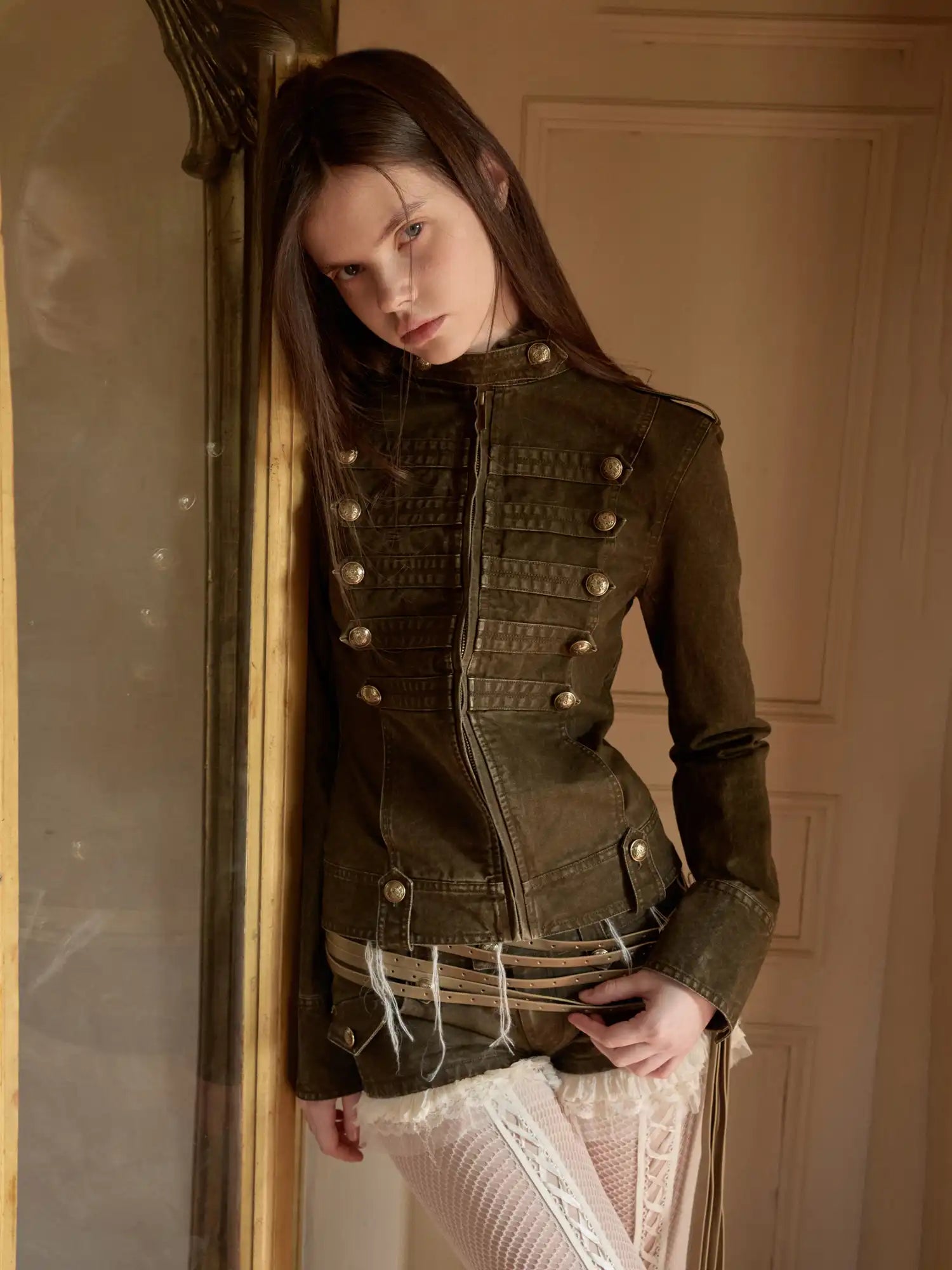 Napoleon Jacket Women with Double Breasted Canvas Fitted