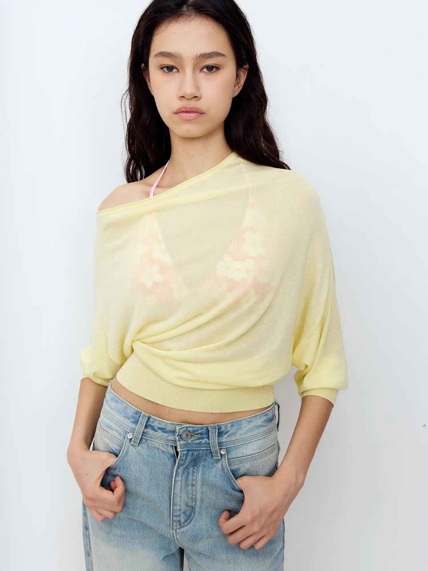 Asymmetric Sheer Knit Top