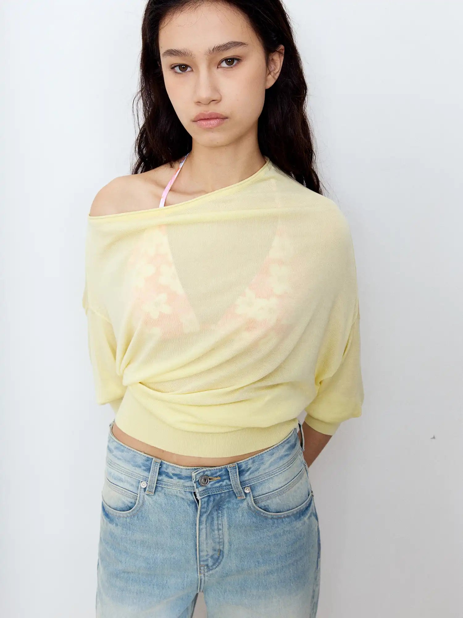 Asymmetric Sheer Knit Top