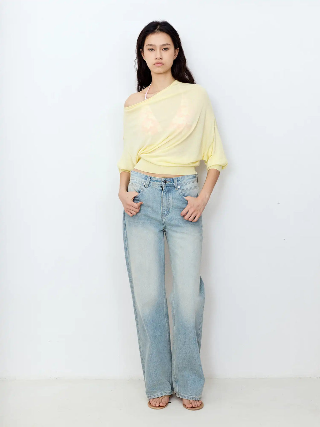 Asymmetric Sheer Knit Top