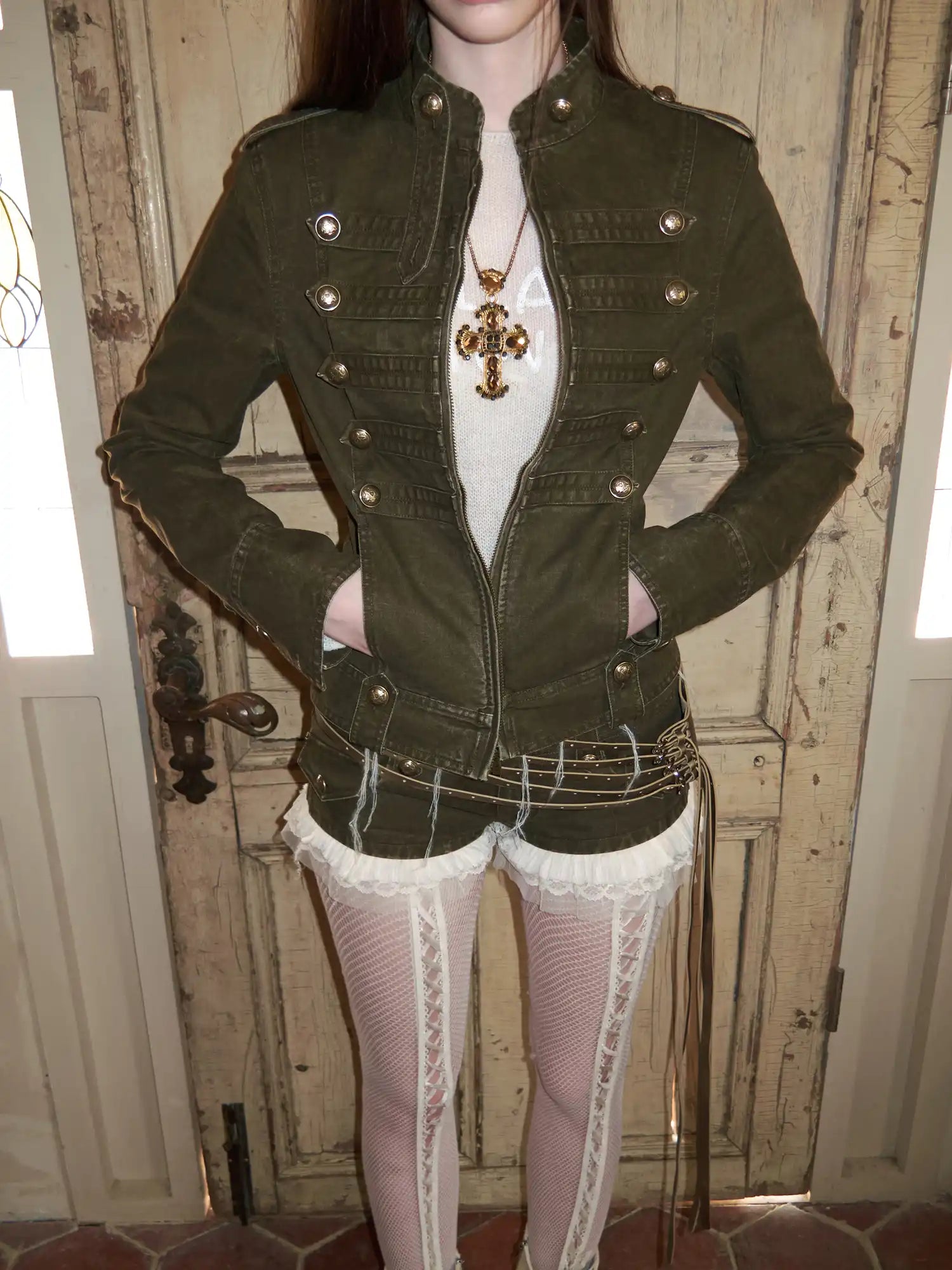 Napoleon Jacket Women with Double Breasted Canvas Fitted