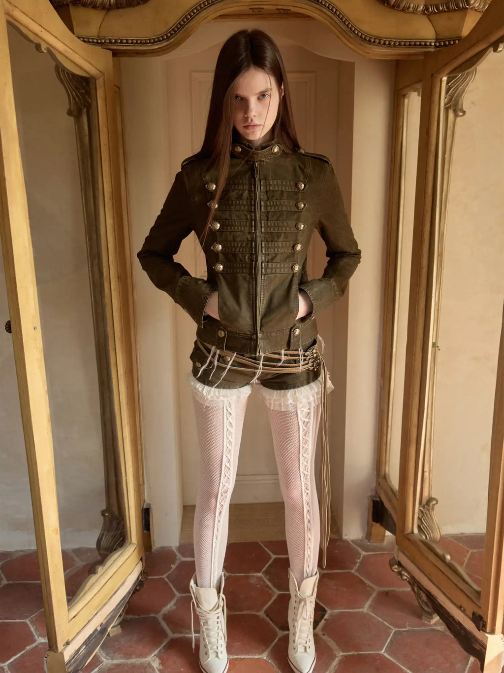 Napoleon Jacket Women with Double Breasted Canvas Fitted