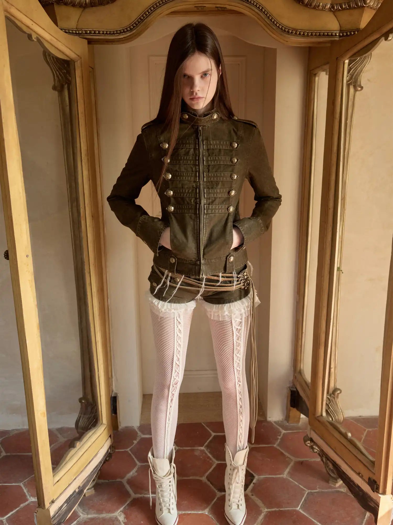 Napoleon Jacket Women with Double Breasted Canvas Fitted