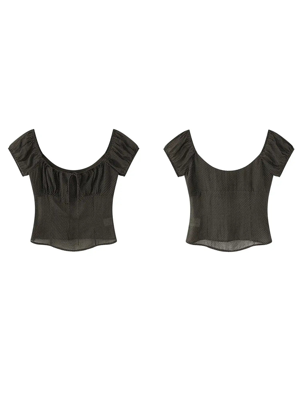 FirstFloor Ruched Bustier-Style Polka Dot Cropped Blouse | Canton Collective
