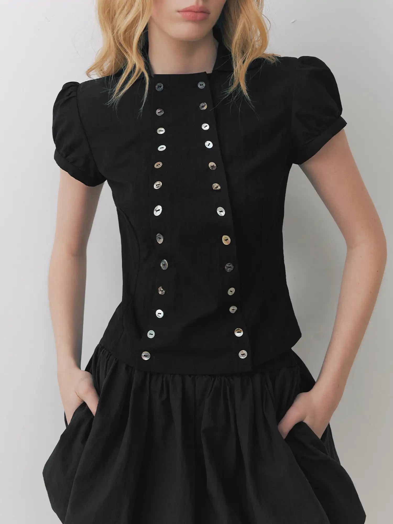 Deleteex Shell Button Puff Sleeve Shirt | Canton Collective