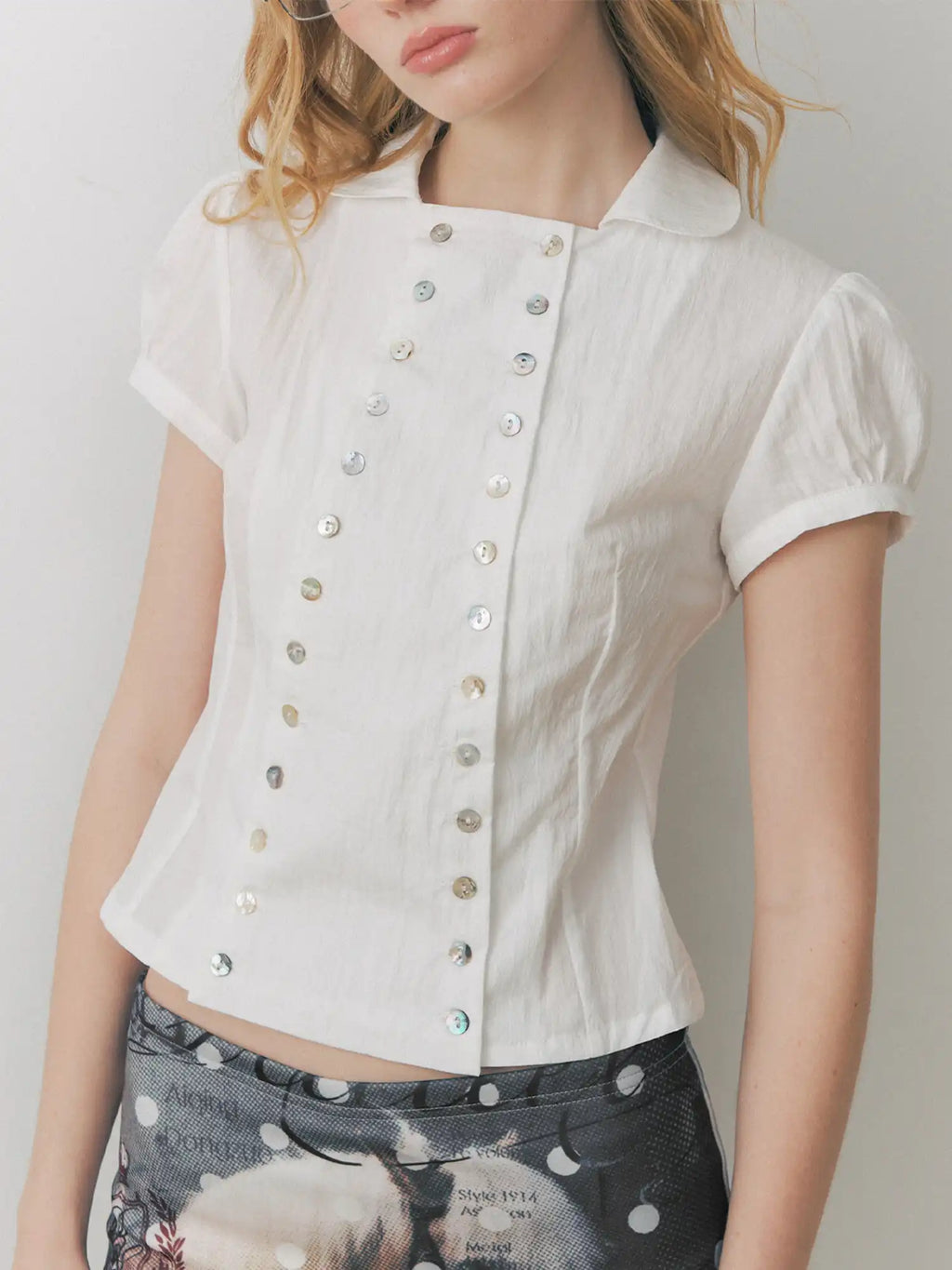 Deleteex Shell Button Puff Sleeve Shirt | Canton Collective