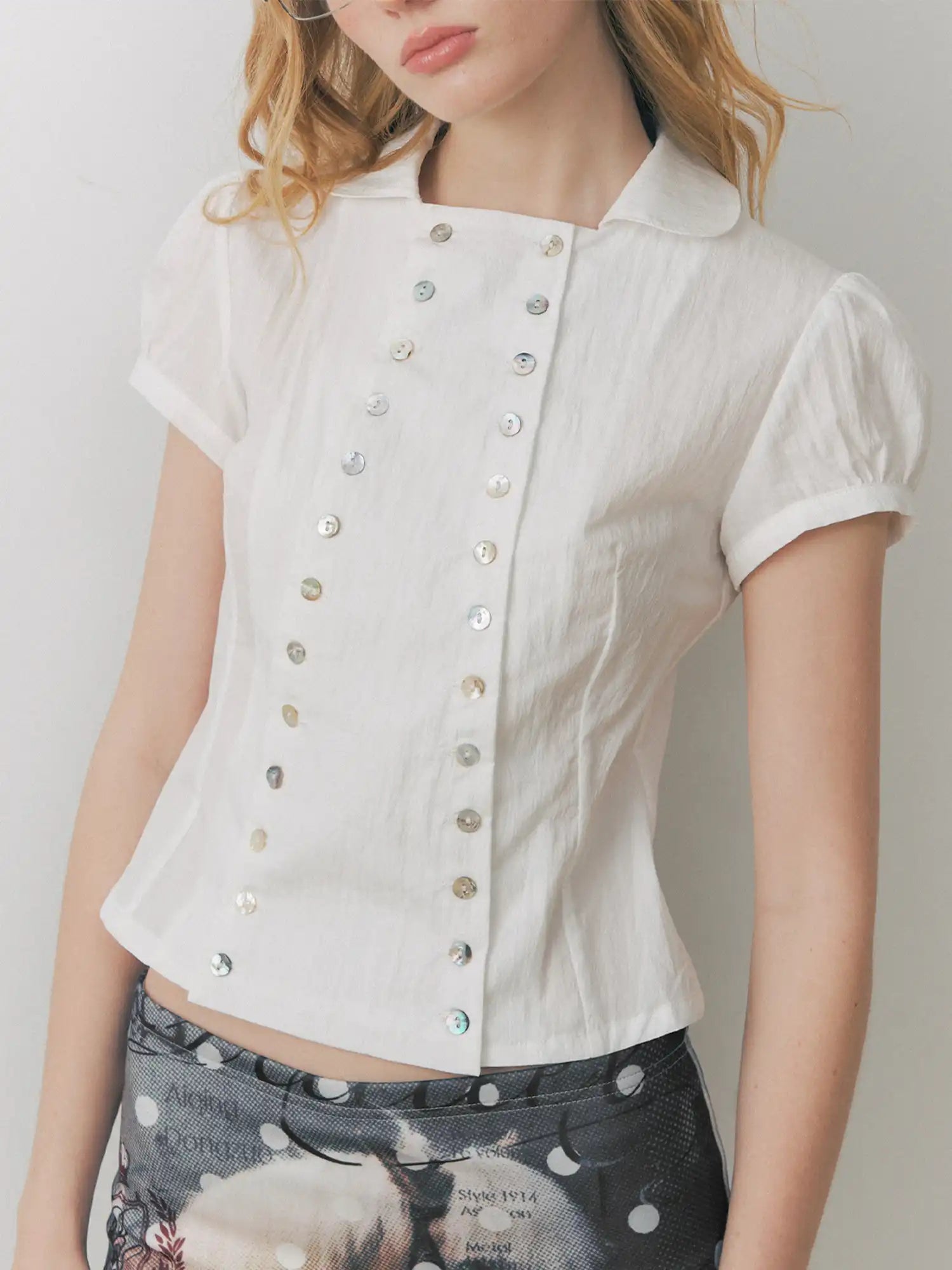Deleteex Shell Button Puff Sleeve Shirt | Canton Collective