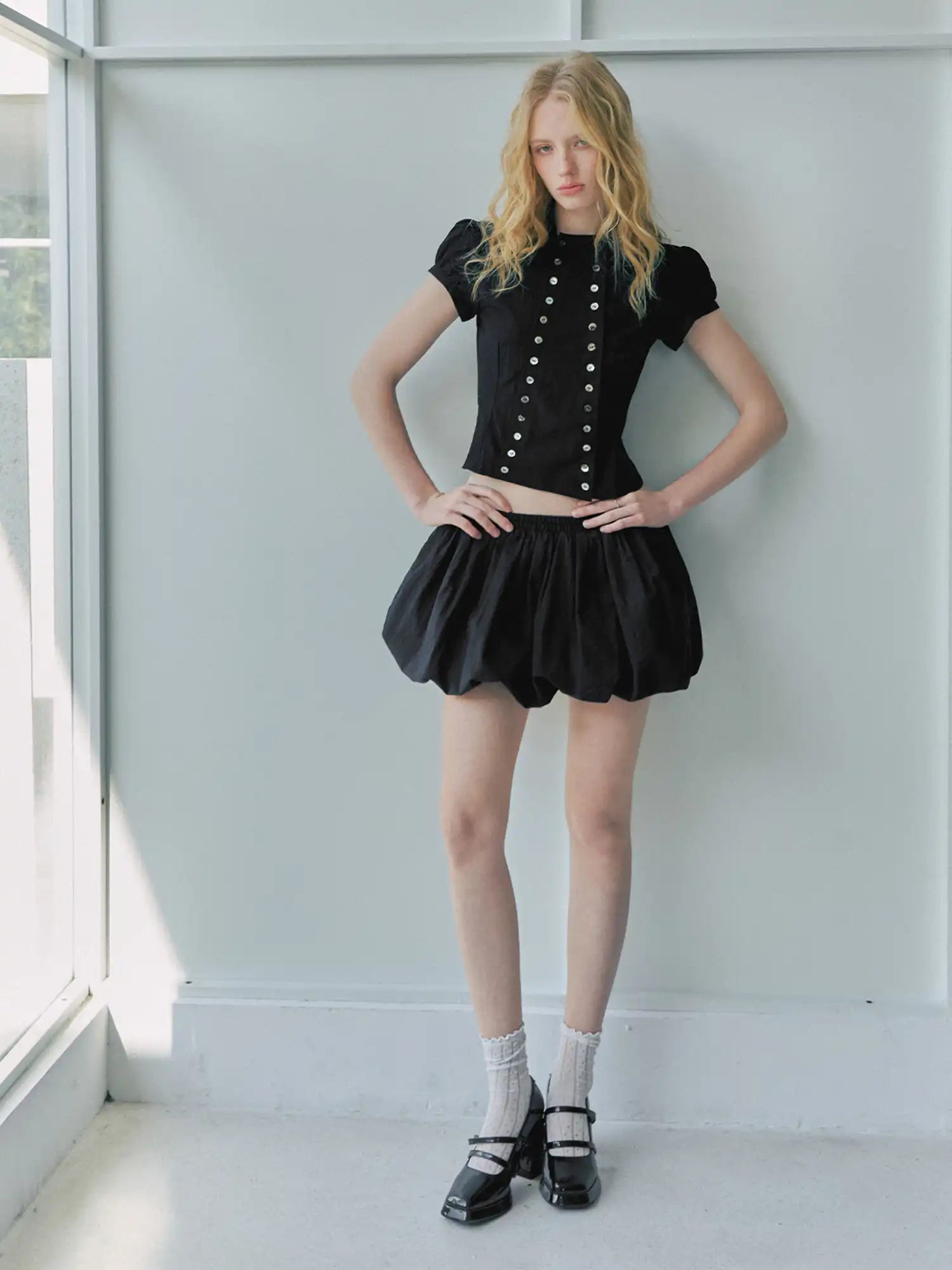Deleteex Shell Button Puff Sleeve Shirt | Canton Collective
